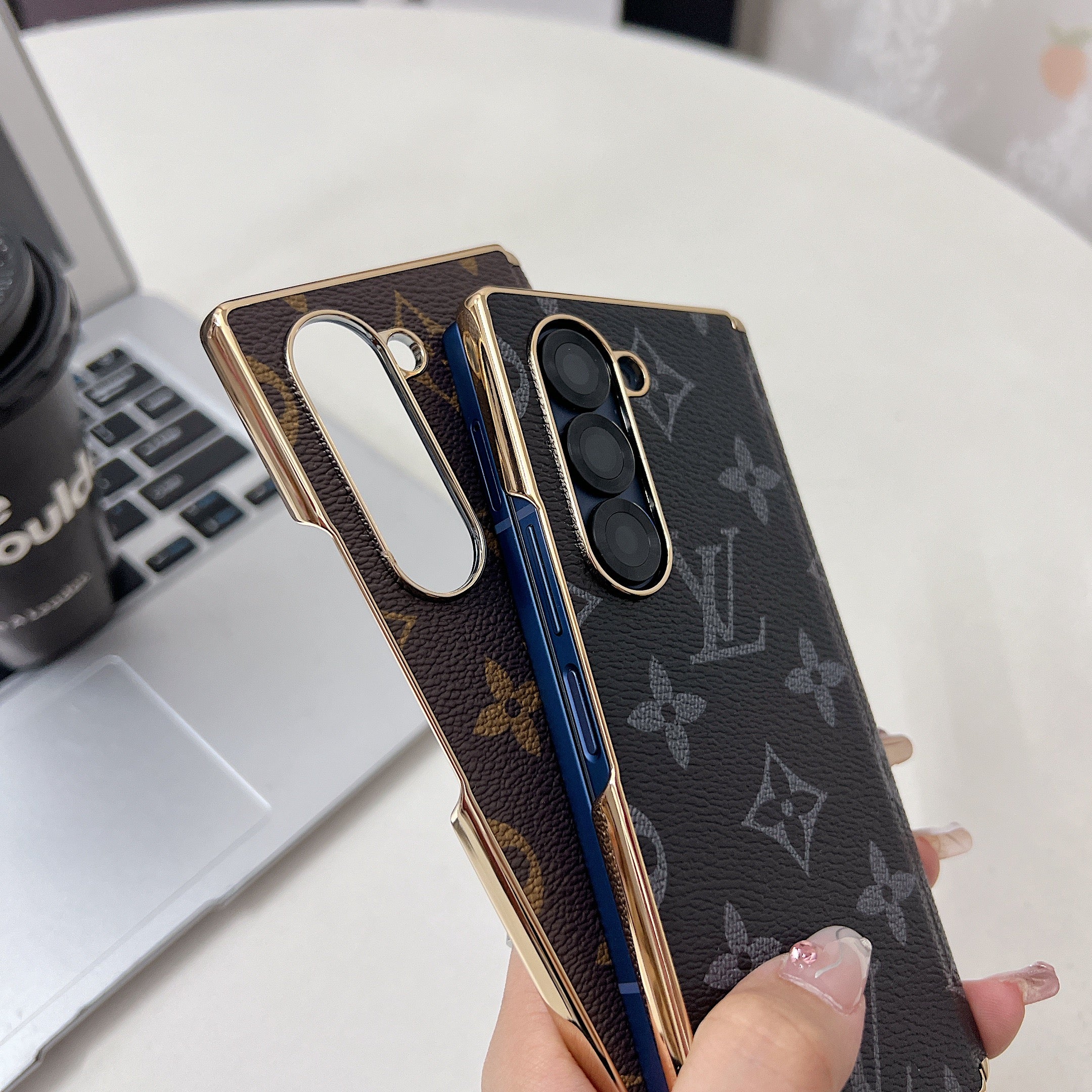 Luxury Leather Monogram Samsung Galaxy Z Fold Series Case-RCLV096 - Runycase