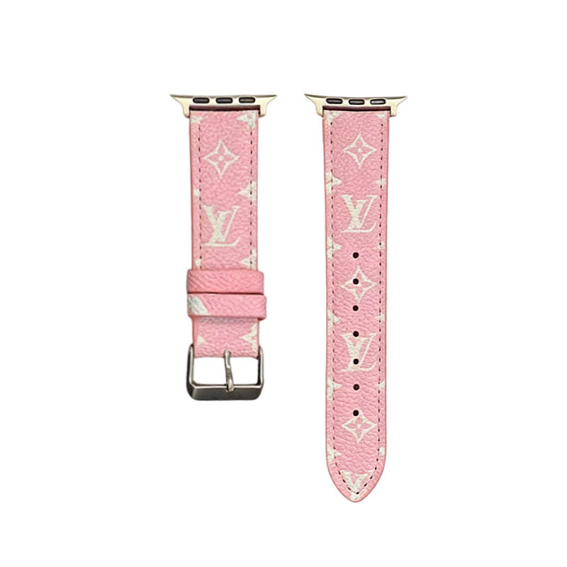 Premium Leather Monogram Apple Watch Band Small Printing-RCLV113 - Runycase