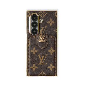 High-quality Leather Monogram Samsung Galaxy Z Fold Series Case With Card Wallet And Strap-RCLV100 - Runycase