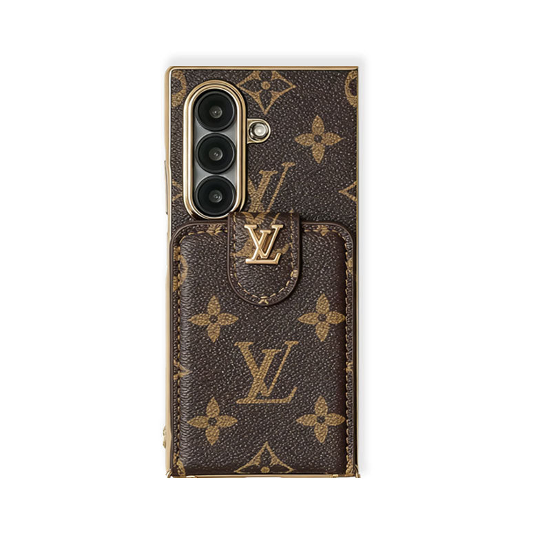 High-quality Leather Monogram Samsung Galaxy Z Fold Series Case With Card Wallet And Strap-RCLV100 - Runycase