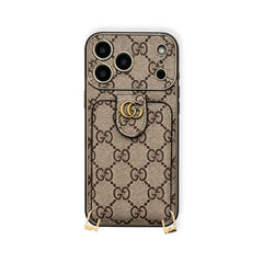Coque iPhone GG en cuir de luxe avec porte-cartes et dragonne pour iPhone série 17-RCGG182