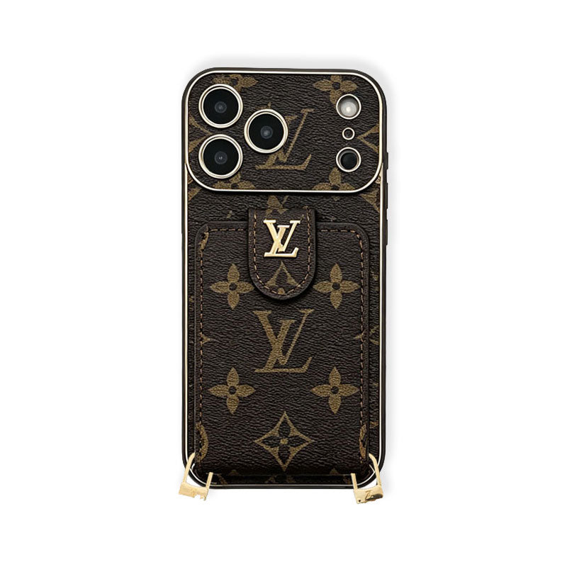 Coque iPhone Classique en Cuir Monogramme avec Porte-cartes et Bandoulière pour iPhone Série 17-RCLV183
