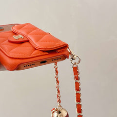 Étui élégant en cuir CC pour iPhone avec portefeuille et bandoulière, couleur café, pour la série iPhone 17 - RCCC159