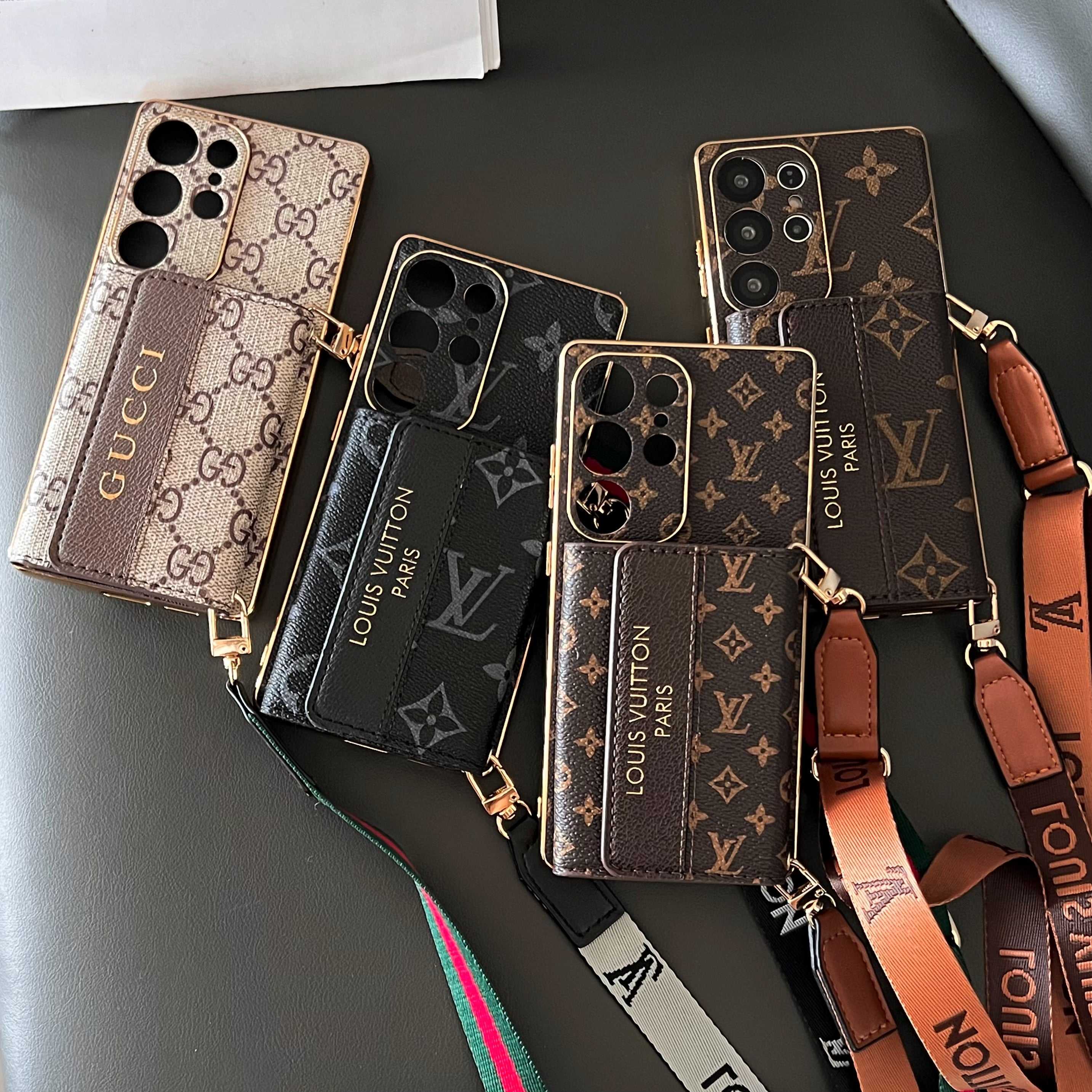 Stylish Leather Monogram Samsung Galaxy S Series Case With Wallet And Crossbody Strap-RCLV102 - Runycase