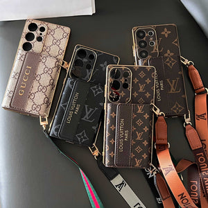 Stylish Leather Monogram Samsung Galaxy S Series Case With Wallet And Crossbody Strap-RCLV102 - Runycase