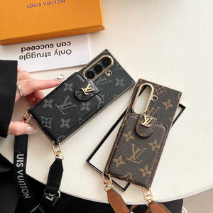 High-quality Leather Monogram Samsung Galaxy Z Fold Series Case With Card Wallet And Strap-RCLV100 - Runycase