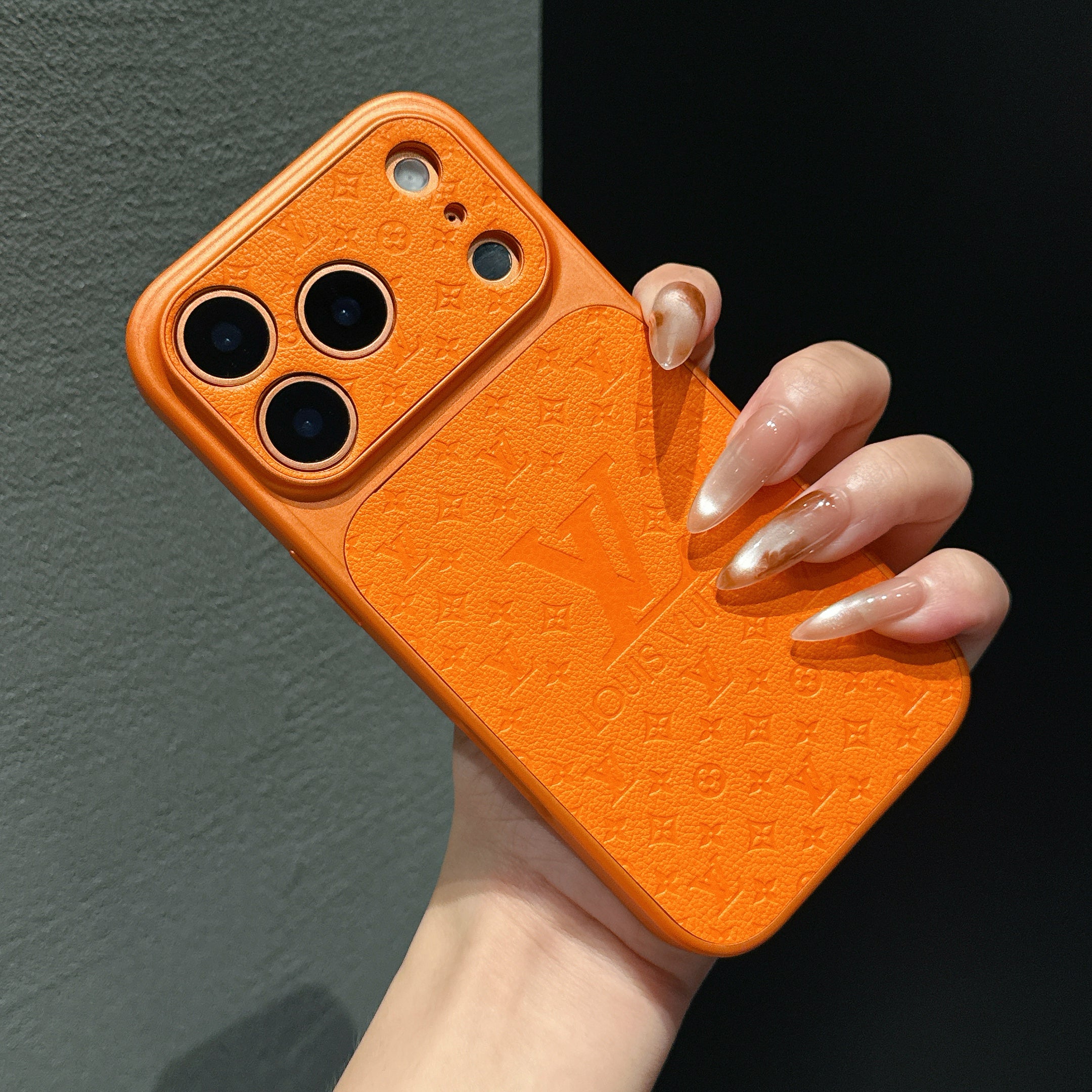 Classic  Leather Monogram iPhone Case Orange -RCMO2513