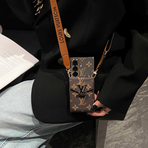 Luxury Monogram Samsung Galaxy Z Fold Series Case With Card Holder And Strap-RCLV093 - Runycase