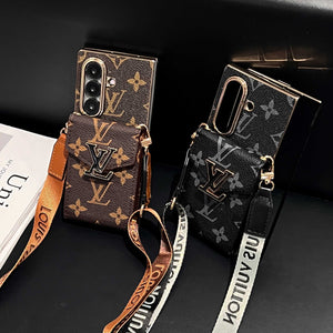 Luxury Monogram Samsung Galaxy Z Fold Series Case With Card Holder And Strap-RCLV093 - Runycase