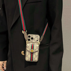 High-quality  Leather GG iPhone Case With Card Wallet And Crossbody Strap For iPhone 17 Series-RCGG184
