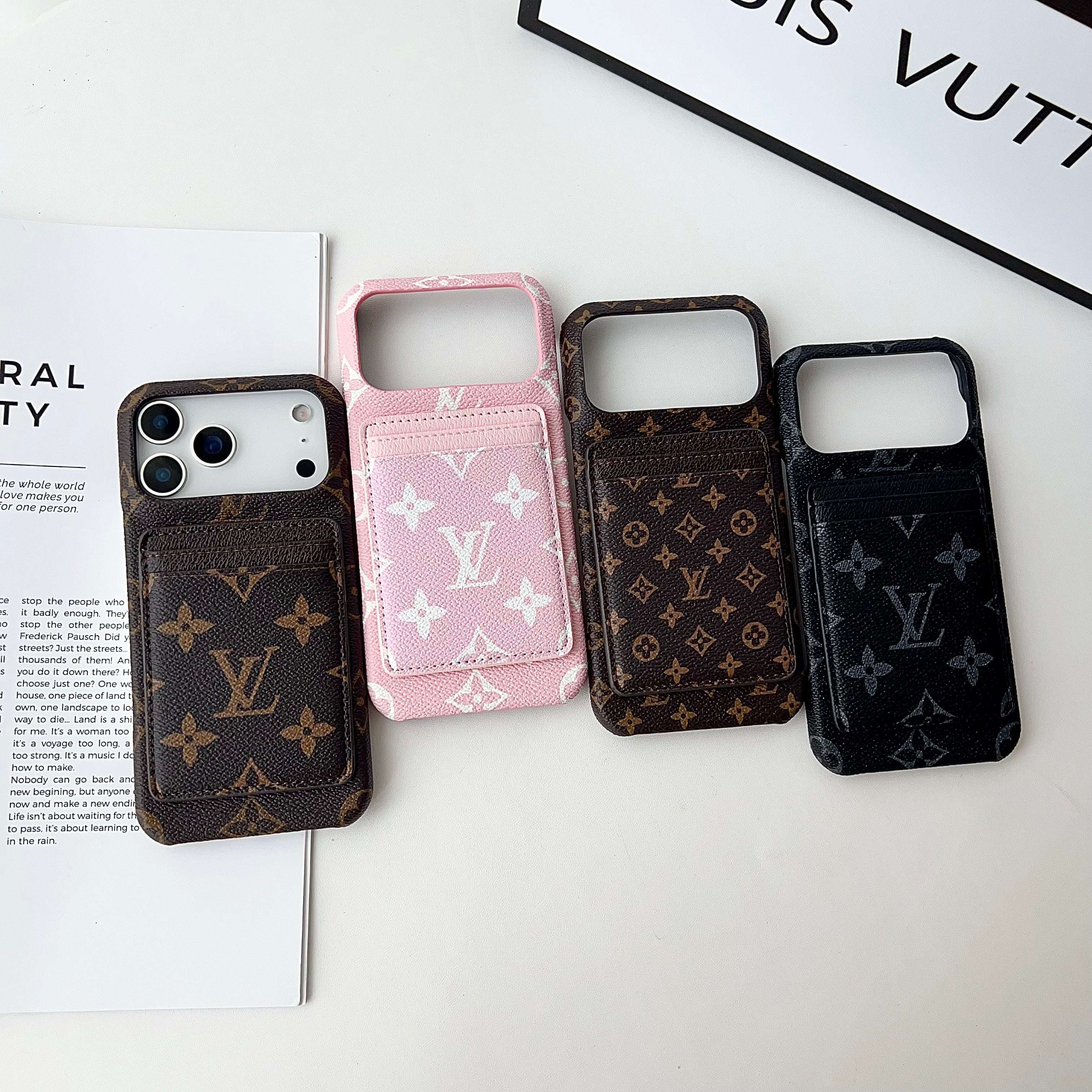 Leather Monogram iPhone Case With Card Holder For iPhone 17 Series-RCLV178