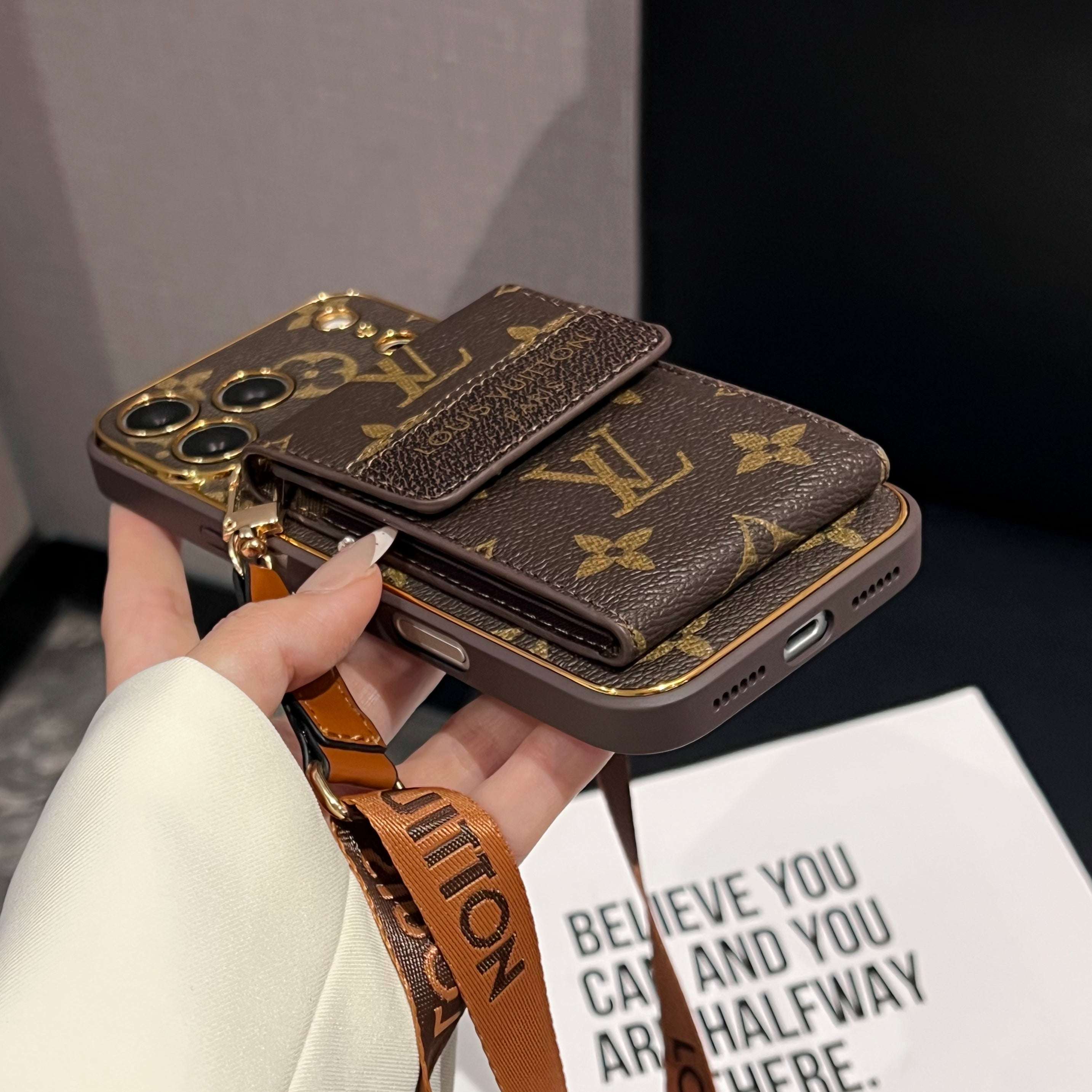 High-quality  Monogram iPhone Case With Wallet And Crossbody Strap For iPhone 17 Series-RCLV188