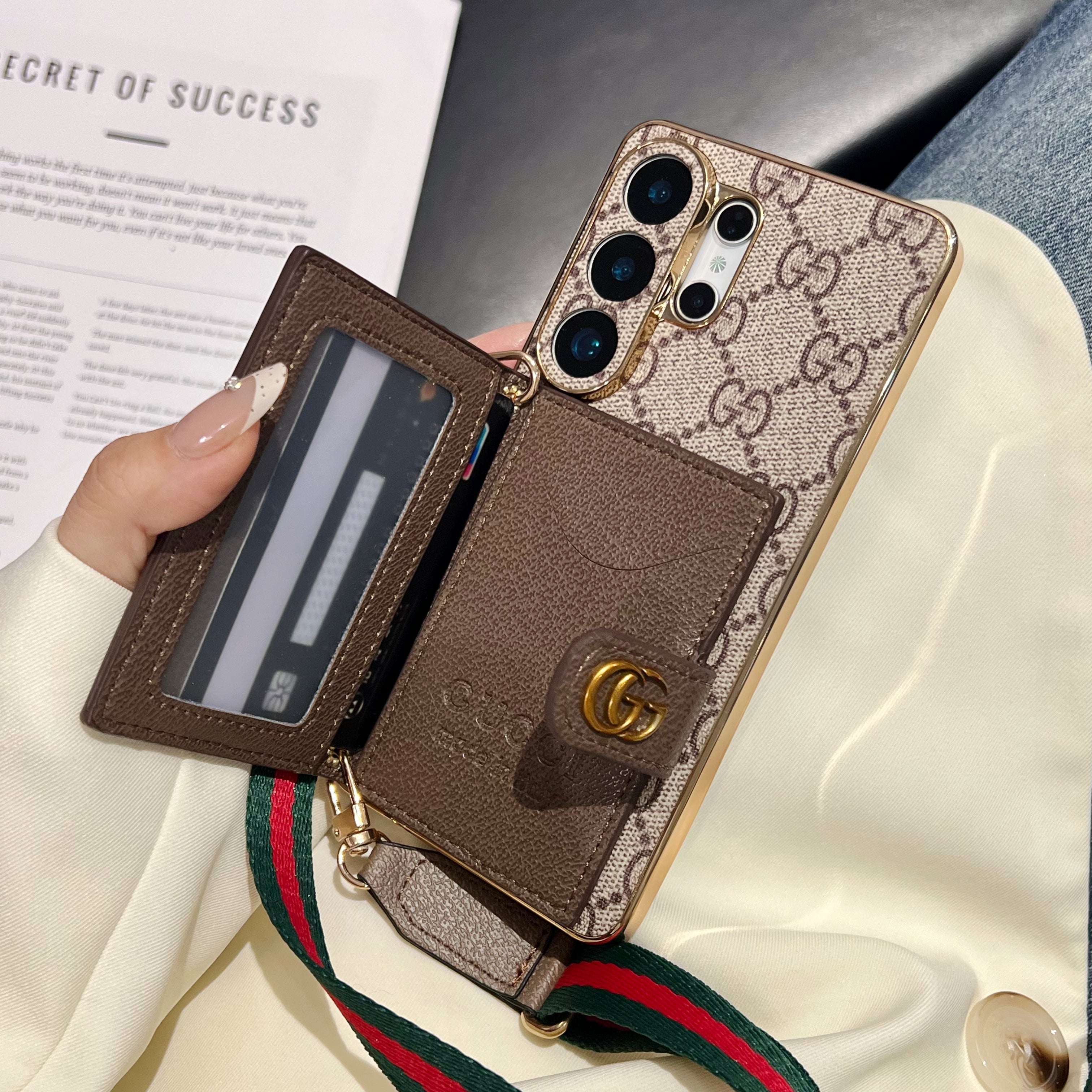 Premium Leather  GG Samsung Galaxy S Series Case With Wallet And Crossbody Strap -RCGG191