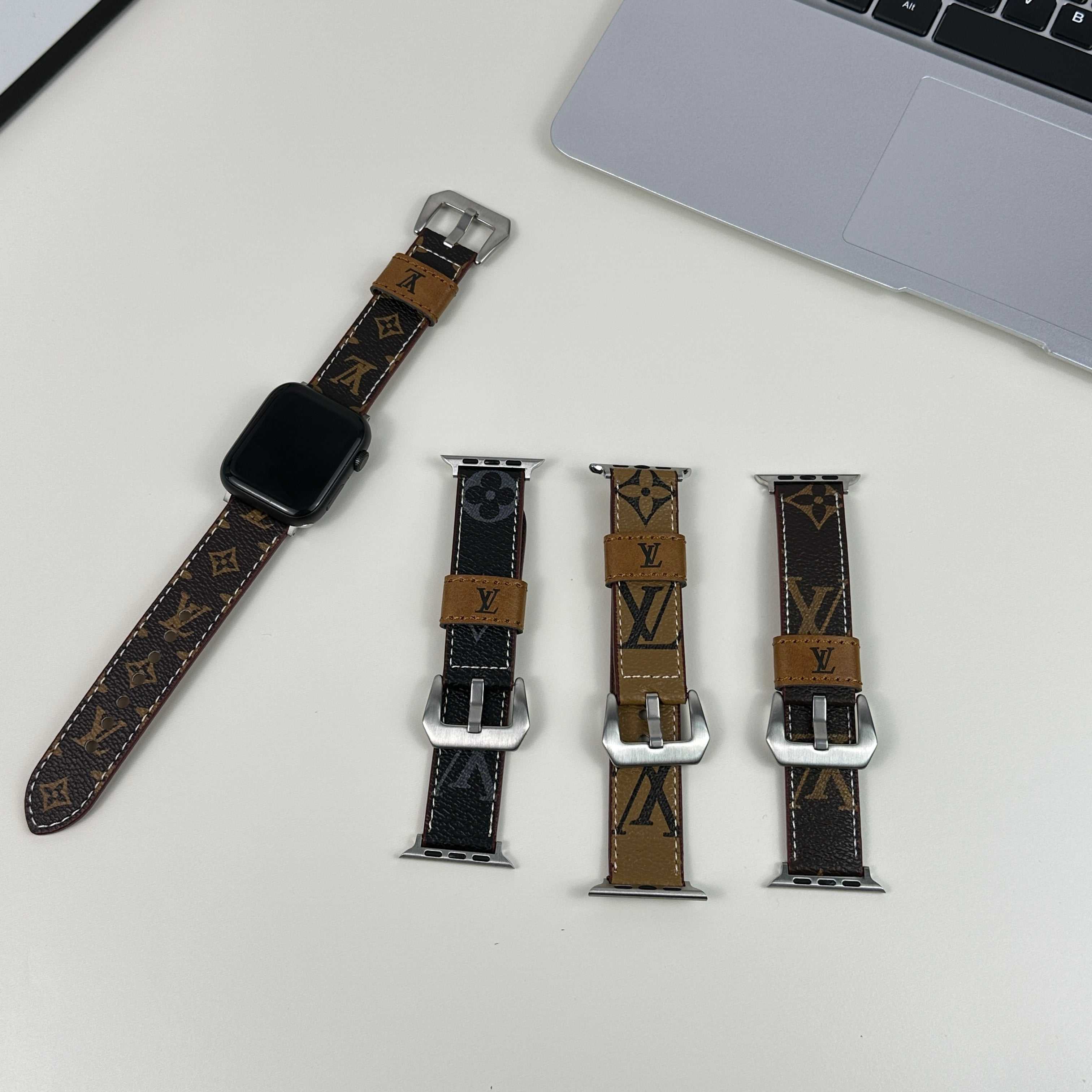 Monogram Leather Apple Watch Band Small Printing-RCLV040 - Runycase