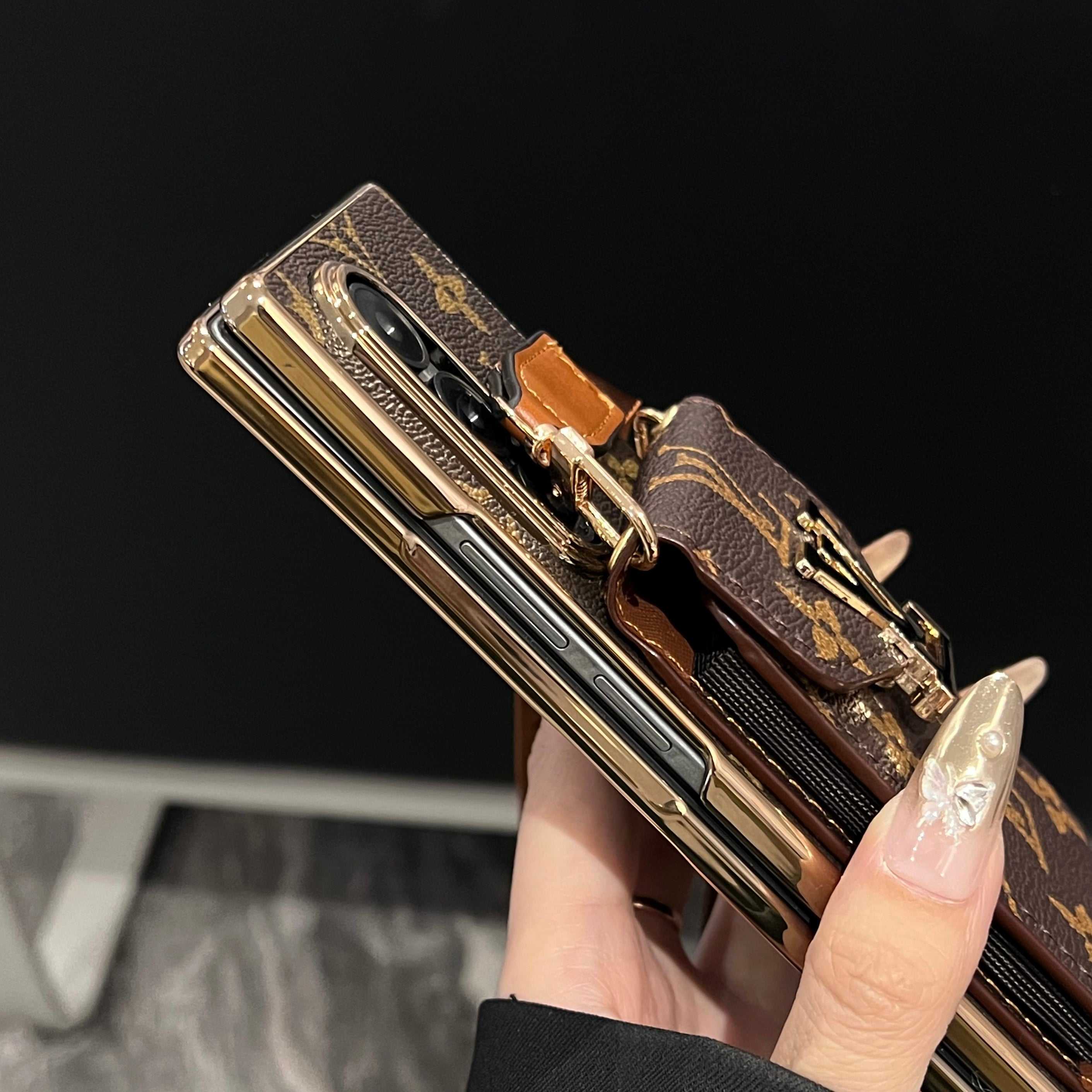 Luxury Monogram Samsung Galaxy Z Fold Series Case With Card Holder And Strap-RCLV093 - Runycase