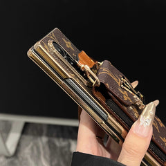 Luxury Monogram Samsung Galaxy Z Fold Series Case With Card Holder And Strap-RCLV093 - Runycase