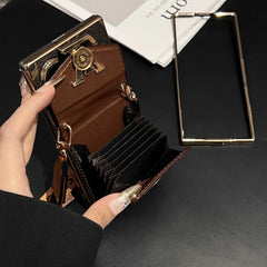 Luxury Monogram Samsung Galaxy Z Fold Series Case With Card Holder And Strap-RCLV093 - Runycase