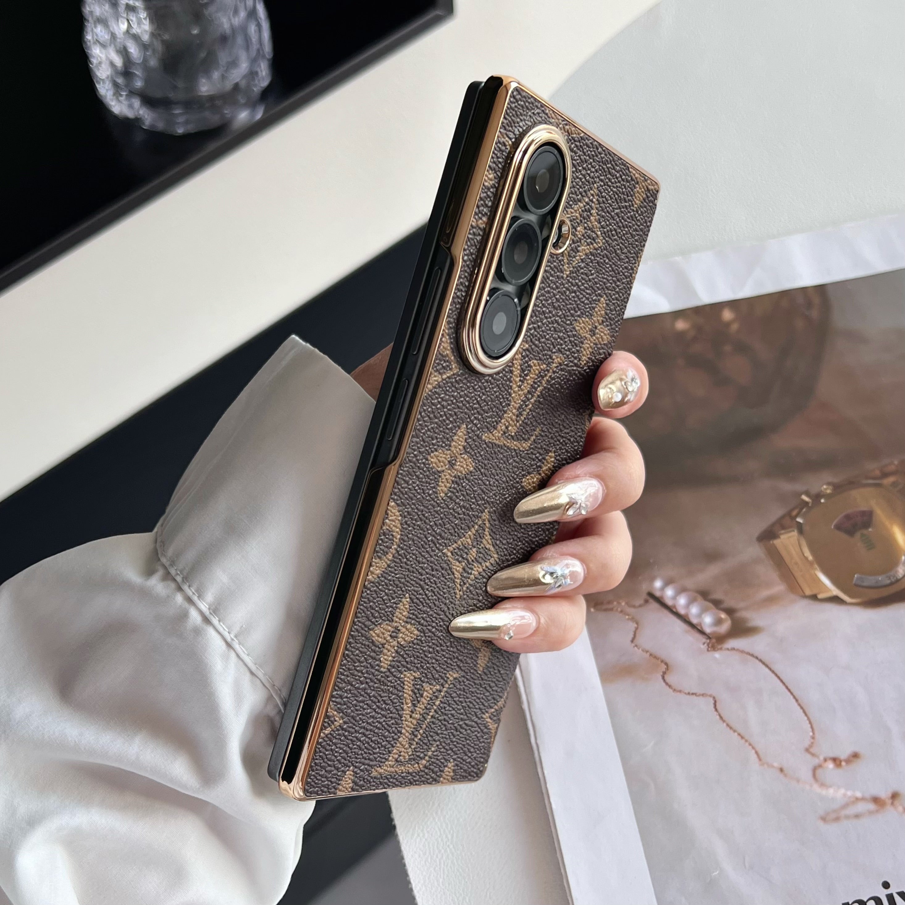 Luxury Leather Monogram Samsung Galaxy Z Fold Series Case Big Printing-RCLV097 - Runycase