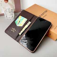 Étui Folio de Luxe en Cuir Monogramme pour iPhone avec Porte-Cartes-RCLV171