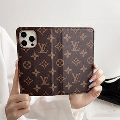 Étui Folio de Luxe en Cuir Monogramme pour iPhone avec Porte-Cartes-RCLV171