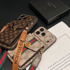 Coque de téléphone Gucci en cuir de haute qualité avec porte-cartes et bandoulière pour iPhone série 17 - RCGG184