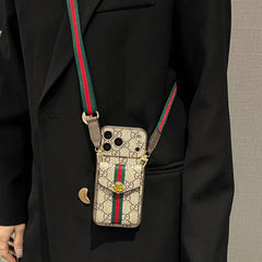 Coque de téléphone Gucci en cuir de haute qualité avec porte-cartes et bandoulière pour iPhone série 17 - RCGG184