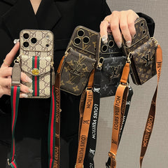 Coque de téléphone Gucci en cuir de haute qualité avec porte-cartes et bandoulière pour iPhone série 17 - RCGG184