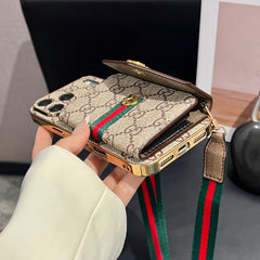 Étui en cuir GG de haute qualité avec portefeuille de cartes et bandoulière pour iPhone 17 Series-RCGG189