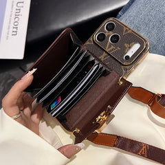 Étui iPhone Monogramme en Cuir de Luxe avec Portefeuille et Bandoulière pour iPhone 17 Series-RCLV190
