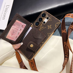 Coque Classique en Cuir Monogrammée avec Portefeuille et Bandoulière pour Samsung Galaxy S Series -RCLV192