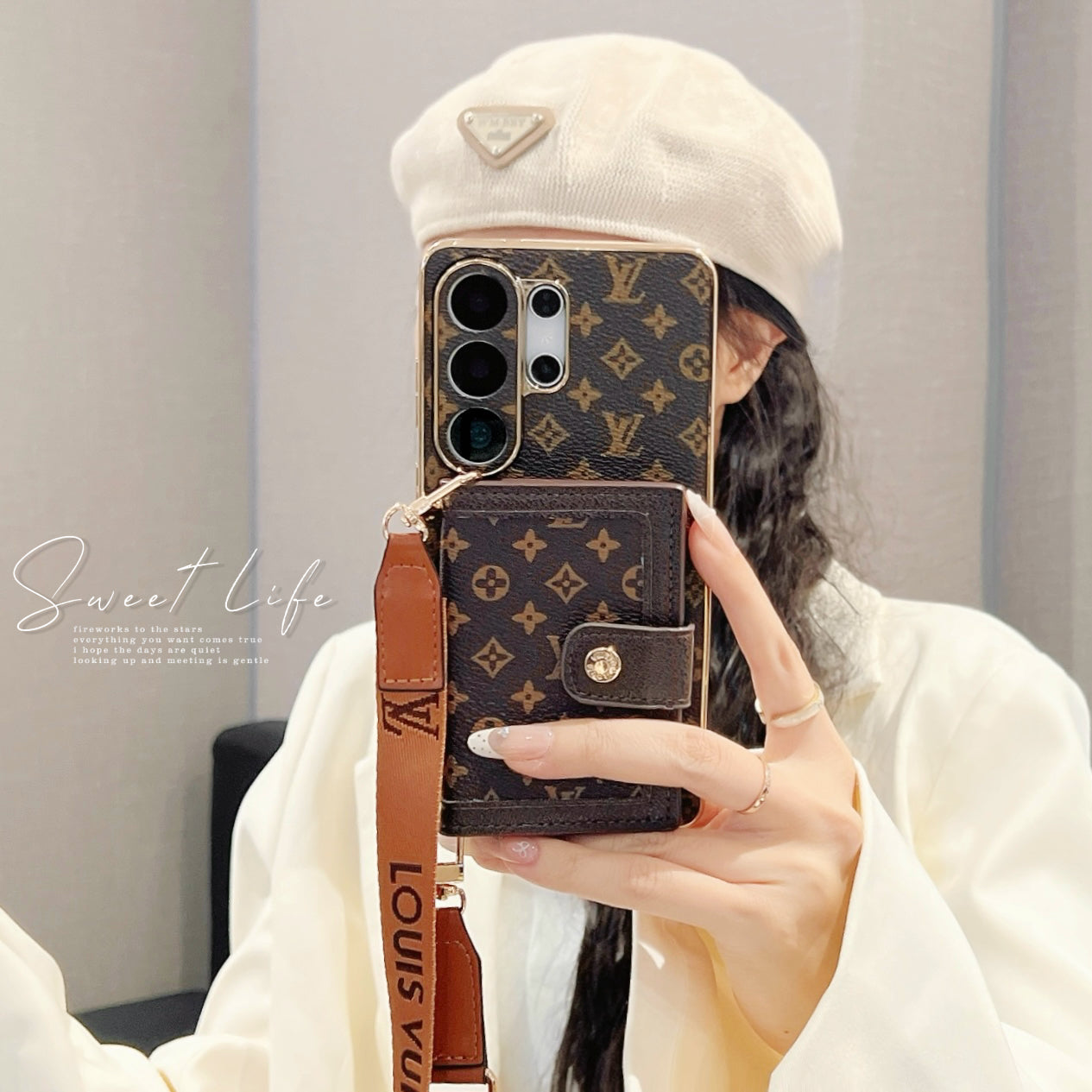 Classic Leather Monogram Samsung Galaxy S Series Case With Wallet And Crossbody Strap -RCLV192