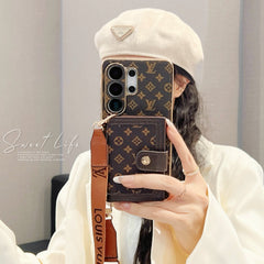 Coque Classique en Cuir Monogrammée avec Portefeuille et Bandoulière pour Samsung Galaxy S Series -RCLV192