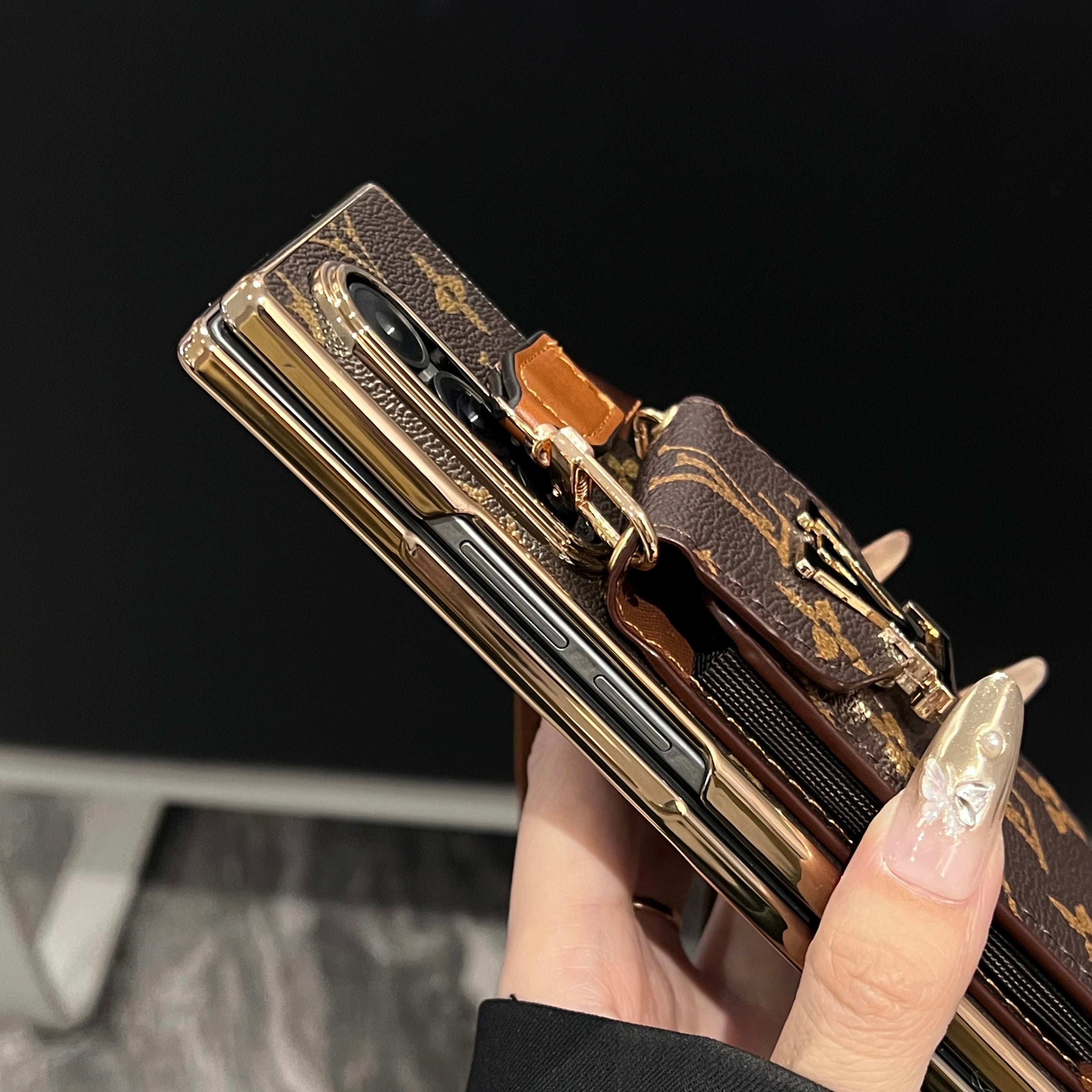 Luxury Monogram Samsung Galaxy Z Fold Series Case With Card Holder And Strap-RCLV093 - Runycase