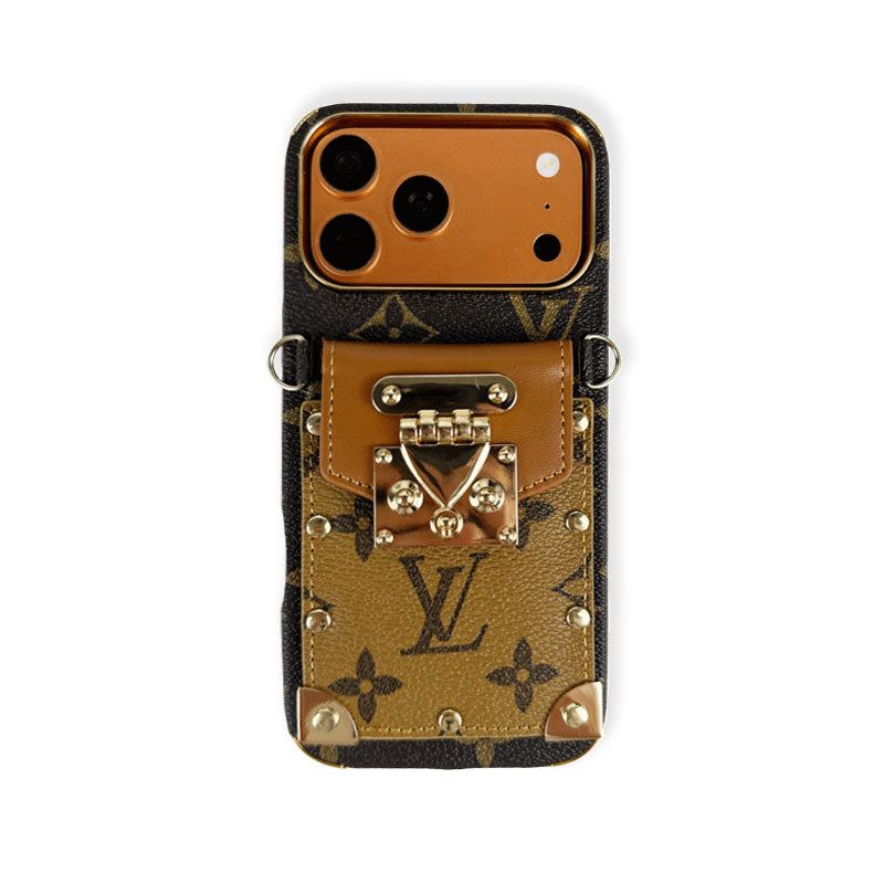 Refined leather  Monogram iPhone Case With Wallet And Crossbody Strap For iPhone 17 Series Brown-RCLV138