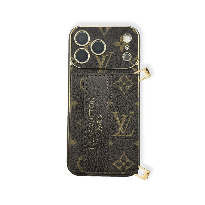 Leather Monogram iPhone Case With Wallet And Crossbody Strap For iPhone 17 Series-RCLV136