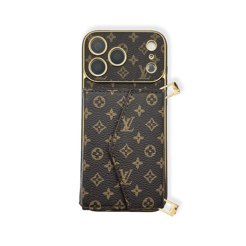 Classic Leather Monogram iPhone Case With Wallet And Crossbody Strap For iPhone 17 Series-RCLV141