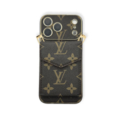 Étui portefeuille en cuir premium monogrammé avec bandoulière pour iPhone 17 Series-RCLV135
