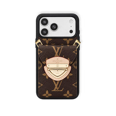 Leather Monogram iPhone Case With Card Holder And Crossbody Strap For iPhone 17 Series-CYLV216