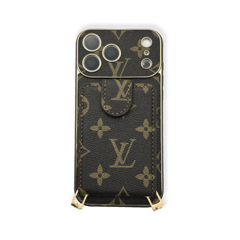 Étui iPhone en cuir raffiné avec monogramme, portefeuille et bandoulière pour iPhone 17 Series-RCLV133