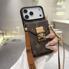 Refined Leather Monogram iPhone Case With Wallet And Crossbody Strap For iPhone 17 Series-RCLV173