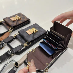 Refined Leather Monogram iPhone Case With Wallet And Crossbody Strap For iPhone 17 Series-RCLV173