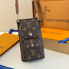 Premium Leather Monogram Crossbody Phone Bag-RCLV159