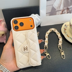 High-quality Leather CC iPhone Case  With Wallet And Crossbody Strap-RCCC162