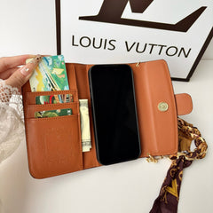 High-quality Leather Monogram iPhone Case With Flip Wallet And Chain-RCLV192